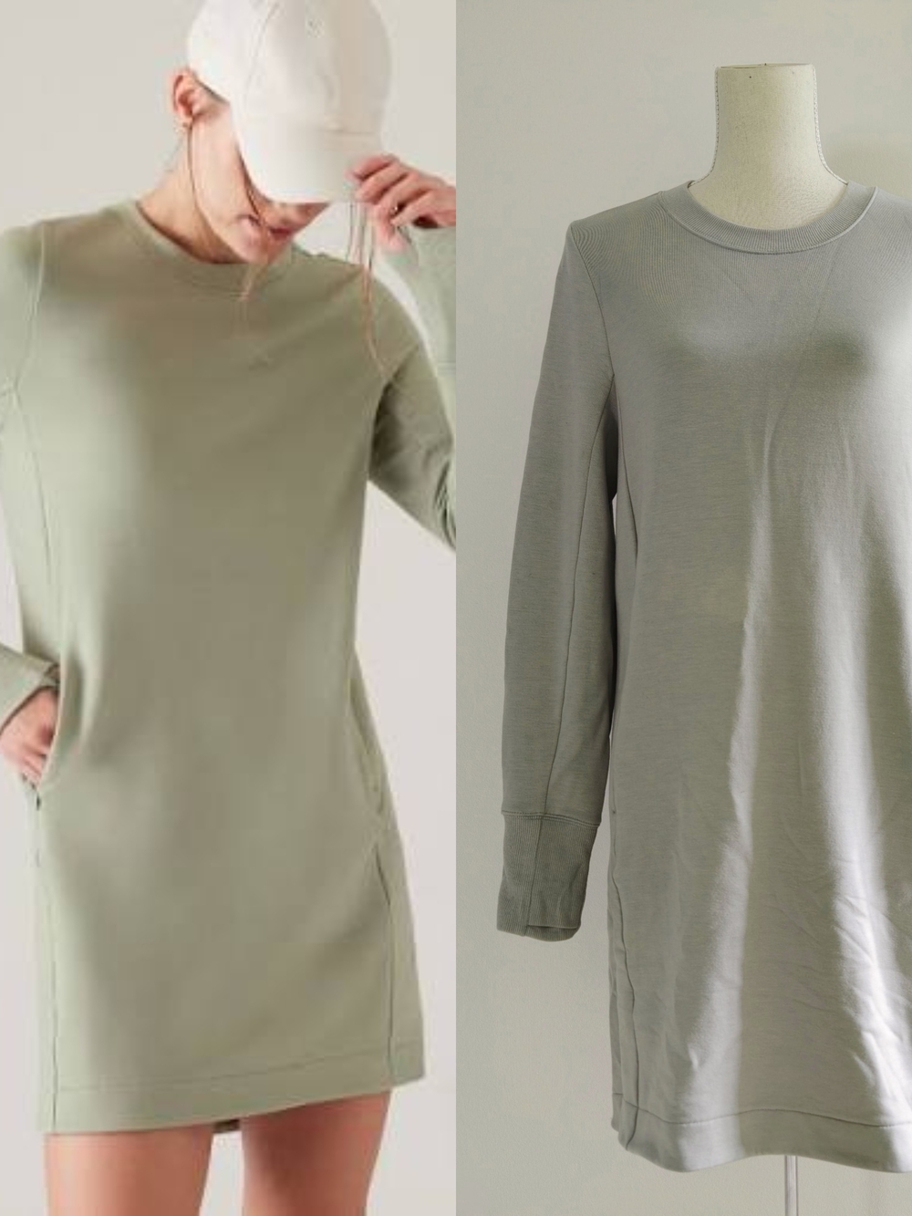 Athleta Sage Green Delancey Long Sleeve Sweatshirt Dress